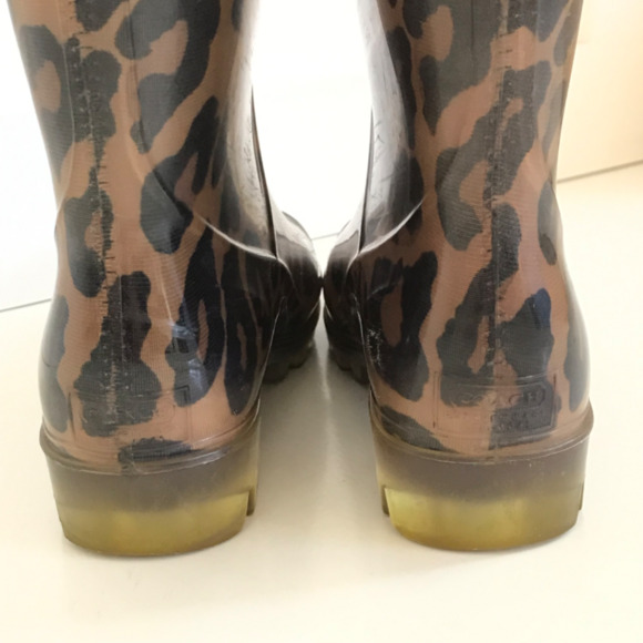 COACH Pixy Leopard Rubber Mid Calf Pull On Rain Boots Women’s Size 6 - Picture 7 of 16